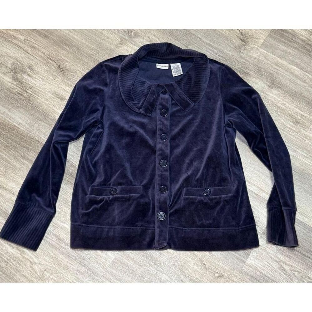 White Stag Womens Sweater cardigan large blue‎ button stretch. Beautiful velvet